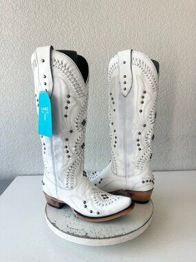 Lane COSSETTE White Womens Cowboy Boots Western Cowgirl Mid Calf Snip Toe 7.5